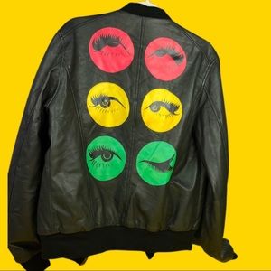 Hand painted “Wink182” leather bomber -Nicki Deux